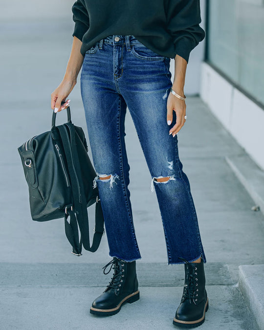 Damen Ripped High-Waist Jeans im trendigen Vintage-Stil EB