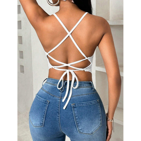 Damen Mit Spitzenabschluss geschnittenes Spaghetti-Top EB