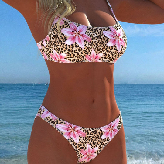 Damen Bikini-Set mit floralem Leopardenmuster und komfortablem Schnitt EB