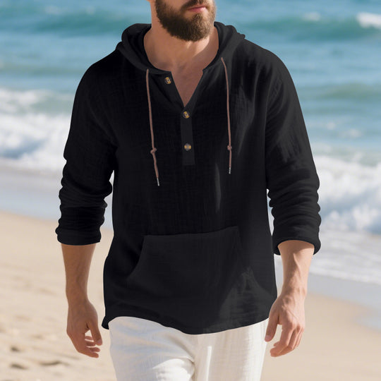 Herren lässiger Kapuzenpullover mit Knopfleiste und Kängurutasche EB