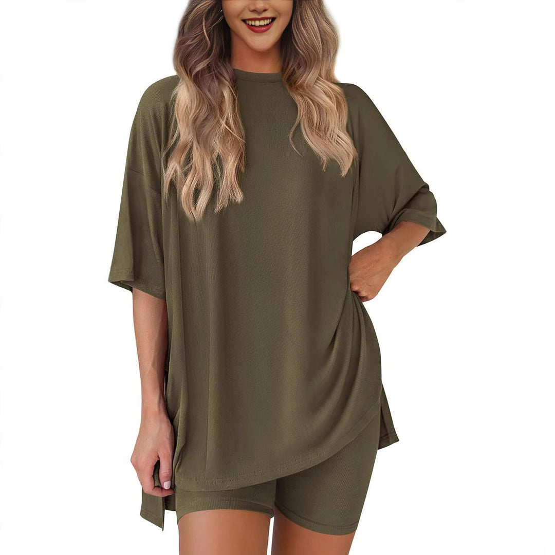 Damen Kurzes Pyjama-Set mit lockerem Shirt und Shorts EB