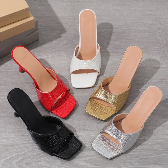 Damen elegante Slingback-Pantoletten mit Schlangenleder-Optik EB