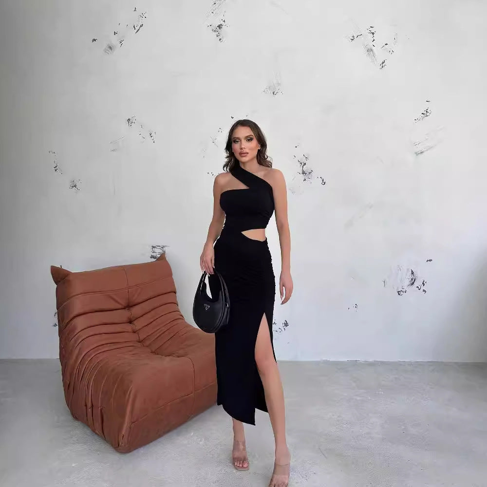 Damen Asymmetrisches Maxikleid mit Cut-Out-Details und raffinierten Rüschendetails EB