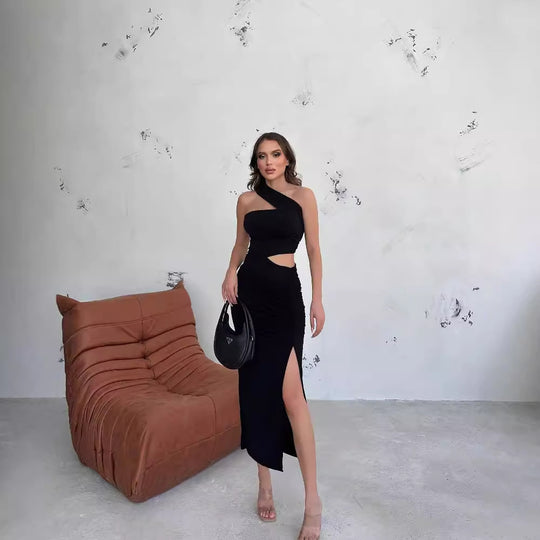 Damen Asymmetrisches Maxikleid mit Cut-Out-Details und raffinierten Rüschendetails EB