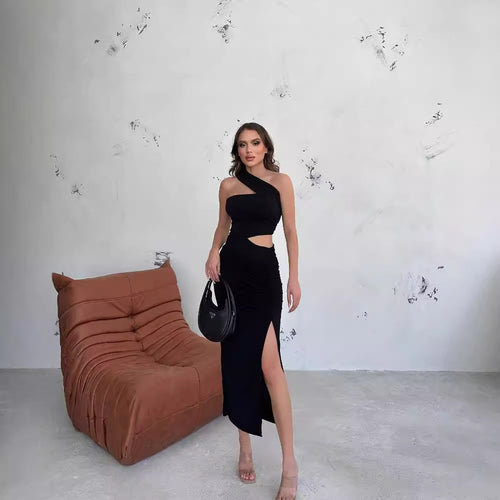 Damen Asymmetrisches Maxikleid mit Cut-Out-Details und raffinierten Rüschendetails EB