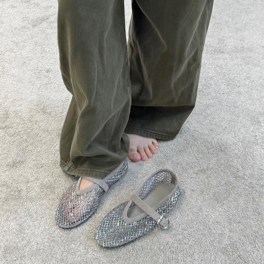 Damen elegante Riemchen-Ballerinas mit modischem Glitzereffekt EB