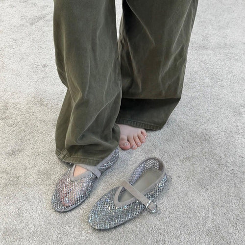 Damen elegante Riemchen-Ballerinas mit modischem Glitzereffekt EB