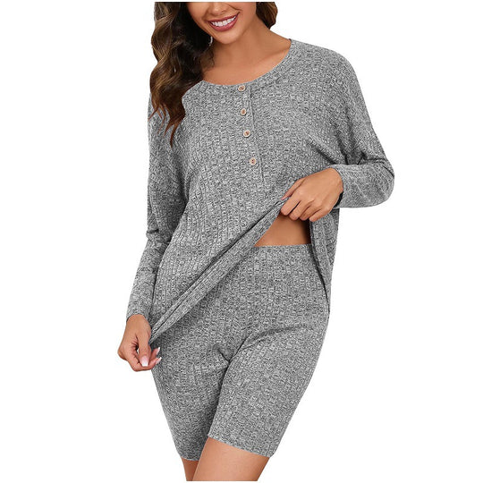 Damen Komfortables Lounge-Set mit langärmligem Oberteil und Shorts EB