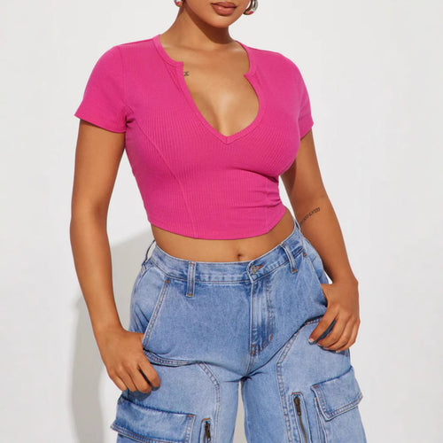 Damen Cropped Shirt mit v-förmigem Ausschnitt EB