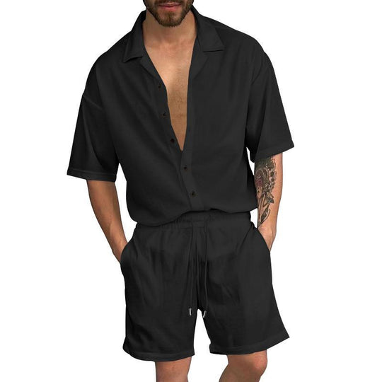 Herren Freizeit-Set mit lässigem Kurzarmhemd und elastischen Shorts EB