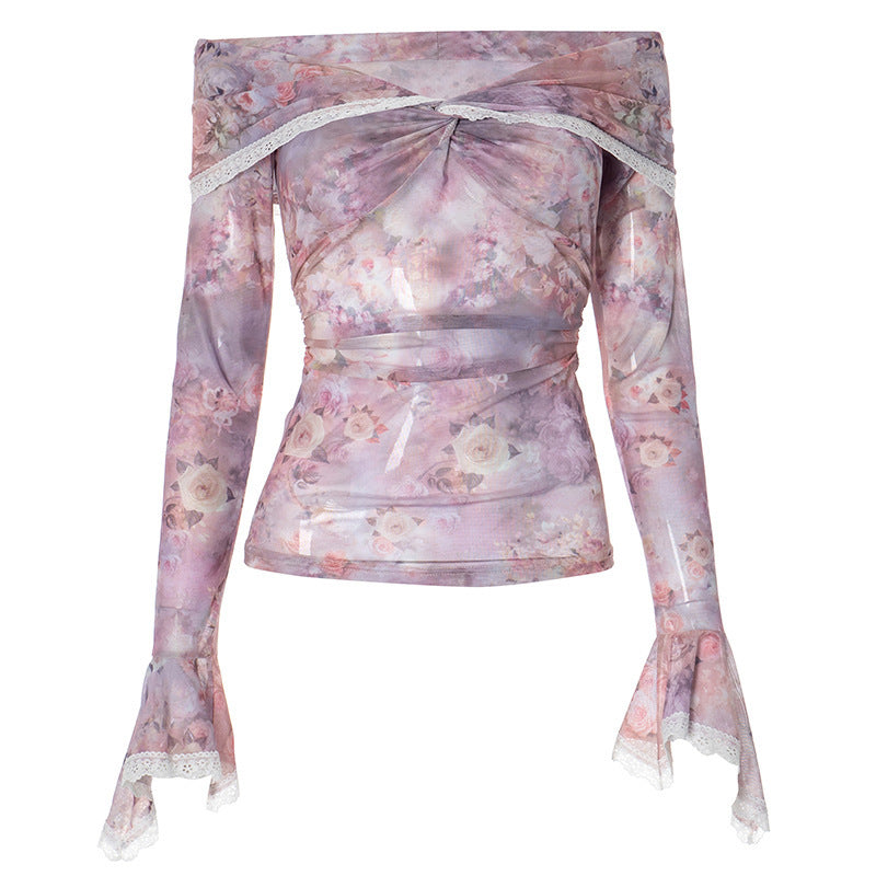 Damen Bluse mit off-shoulder Design und floralen Mustern EB