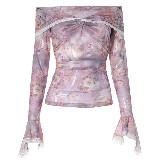 Damen Bluse mit off-shoulder Design und floralen Mustern EB