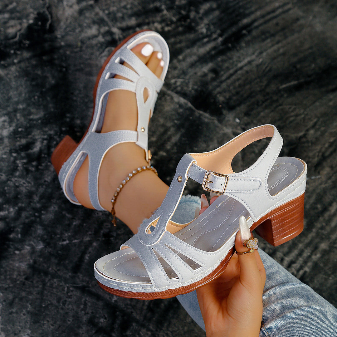 Damen elegante Sandalen mit verstellbarem Riemen und Blockabsatz EB