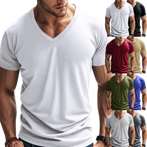 Herren V-Ausschnitt T-Shirt aus atmungsaktivem Baumwollmix mit modernem Schnitt EB