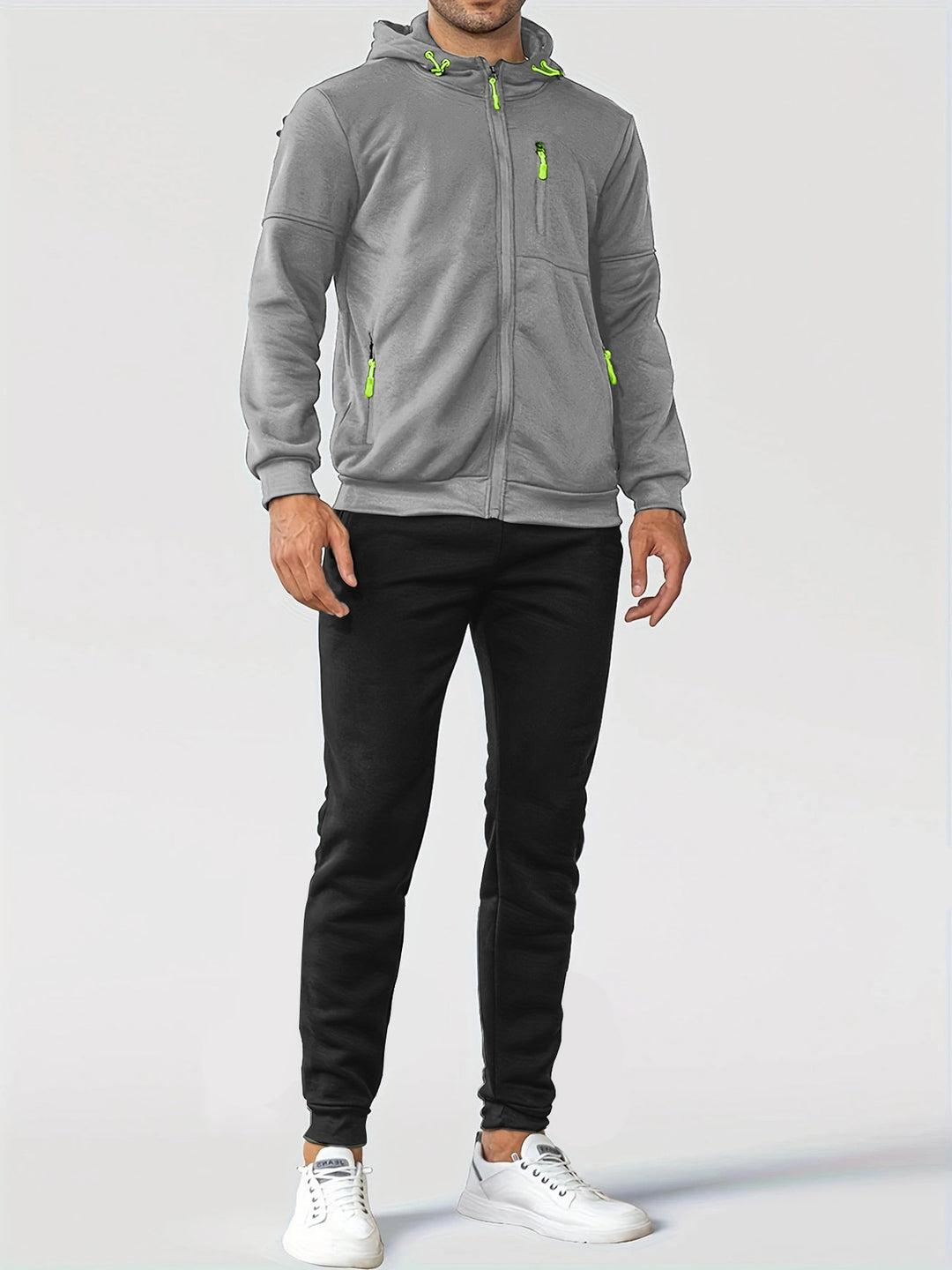 Herren nan technische Kapuzenjacke mit durchgehendem Frontreißverschluss, Brusttasche mit Reißverschluss und elastischen Bündchen EB