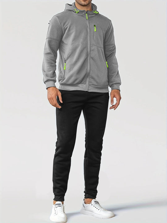 Herren nan technische Kapuzenjacke mit durchgehendem Frontreißverschluss, Brusttasche mit Reißverschluss und elastischen Bündchen EB