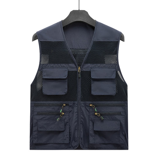 Herren Atmungsaktive Angler- und Fotografenweste mit Mesh‑Paneelen, Multifachtaschen und Zweiwege‑Reißverschluss EB