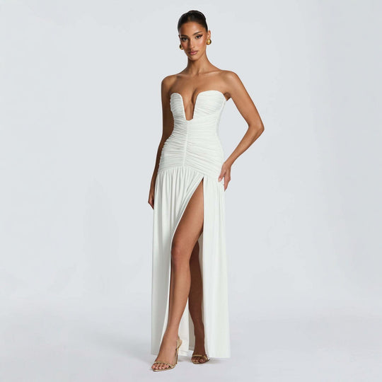 Damen Abendkleid mit tiefem V-Ausschnitt und eleganter Drapierung EB