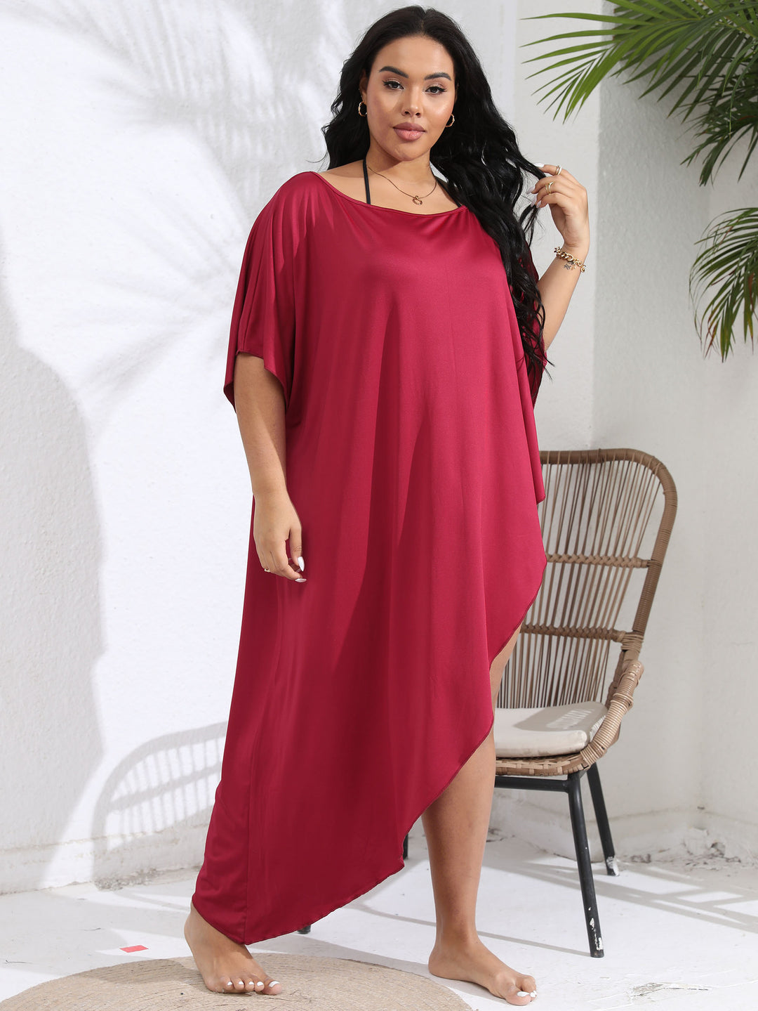 Damen luftiger Strandüberwurf mit elegantem asymmetrischen Schnitt EB