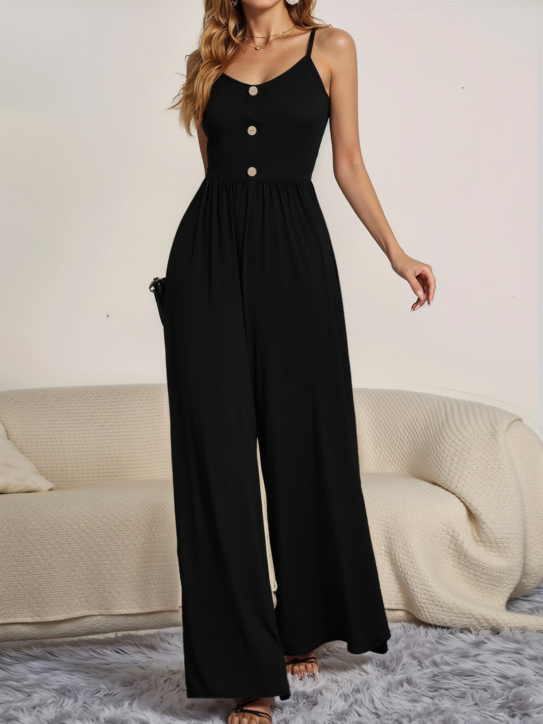 Damen Jumpsuit mit knöpfbarem Oberteil und weitem Bein EB