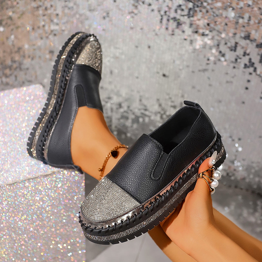 Damen glänzende Slip-On Plateau-Sneaker mit geflochtenem Rand und elastischem Einsatz EB
