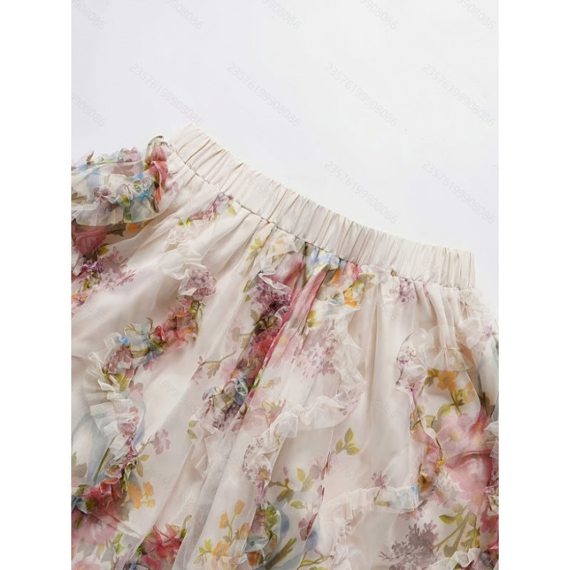 Damen Sommerrock mit floralen Applikationen und zartem Spitzenrand EB