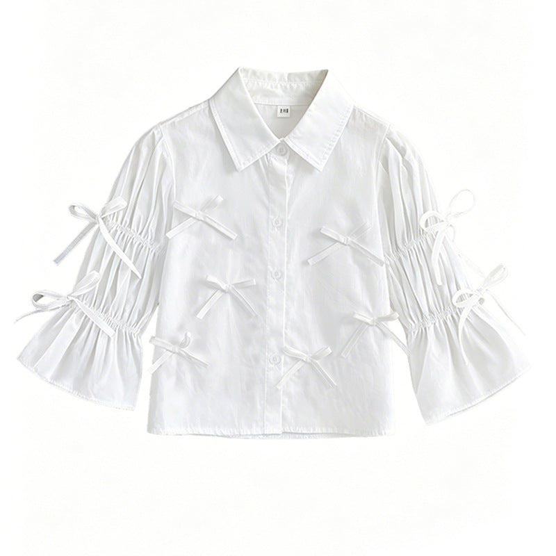 Mädchen Bluse mit Rüschendetails und Schleifen EB
