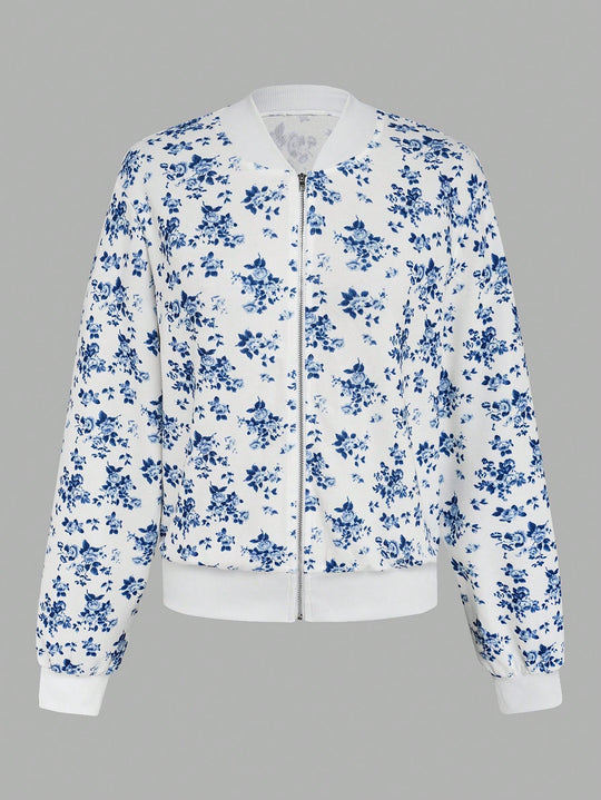 Damen elegante Bomberjacke mit floralem Design EB