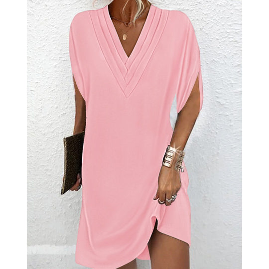Damen elegantes V-Ausschnitt Kleid mit seitlichen Schlitzen und lässigem Schnitt EB