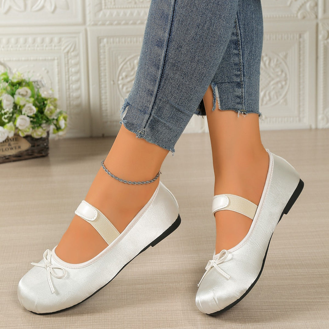 Damen Ballerinas mit elastischem Riemen und dekorativem Schleifen-Detail EB