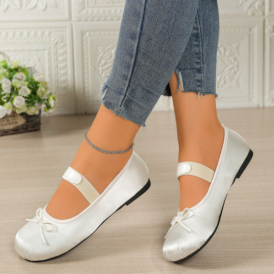Damen Ballerinas mit elastischem Riemen und dekorativem Schleifen-Detail EB