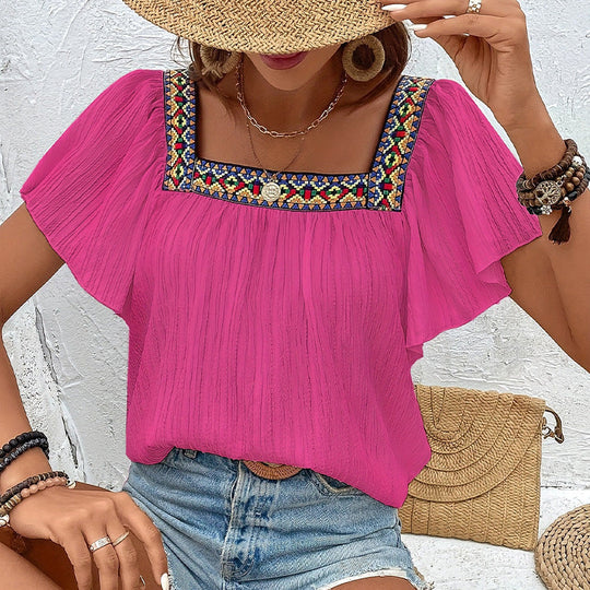 Damen Luftige Sommerbluse mit Stickereien EB
