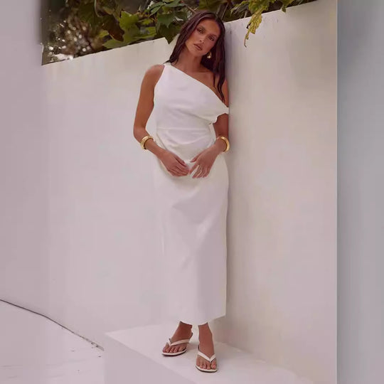 Damen Elegantes Langarmkleid mit asymmetrischem Design und raffinierten Drapierungen EB