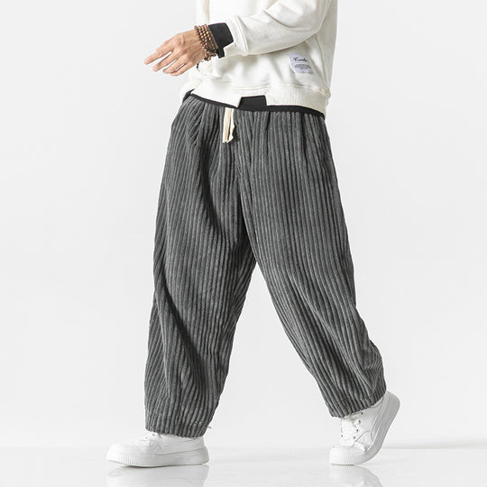Herren nan weite Breitcord-Hose mit elastischem Bund, Kordelzug und tiefen Eingrifftaschen EB