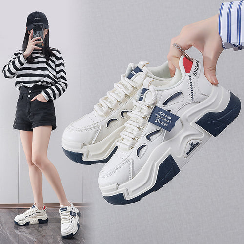 Damen modische Chunky Sneakers mit atmungsaktiver Oberflächenstruktur und gepolsterter Sohle EB