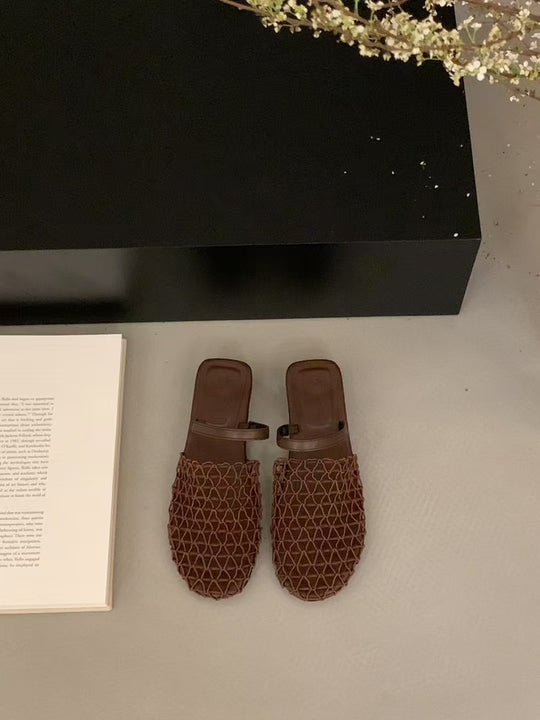 Damen modische und komfortable Schlappen mit geflochtenem Obermaterial und robustem Fußbett EB