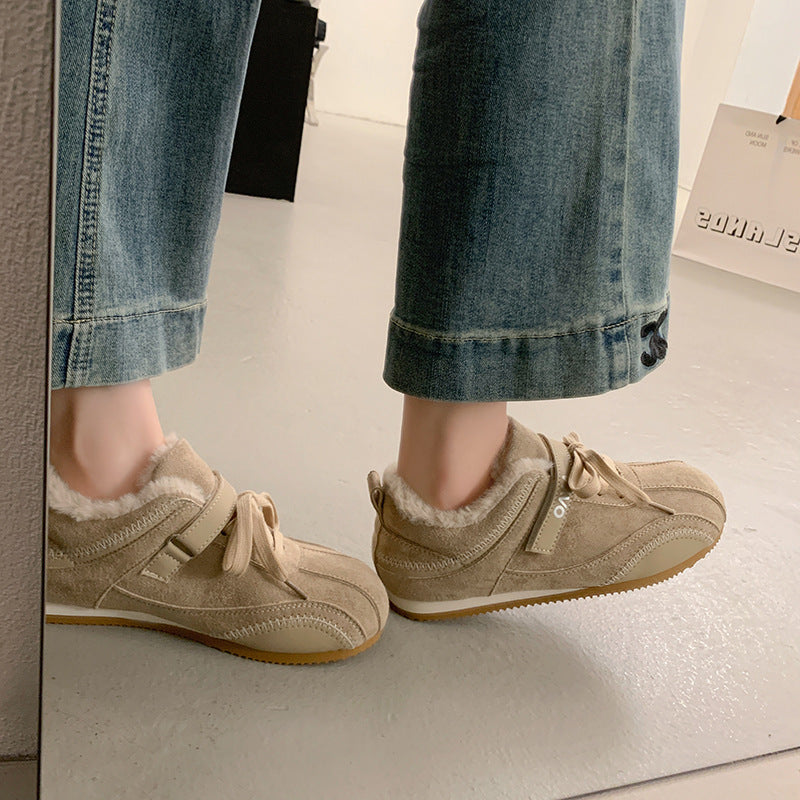 Damen Komfortable Fleece-Sneaker mit verstellbarem Riemen und kuscheligem Innenfutter EB