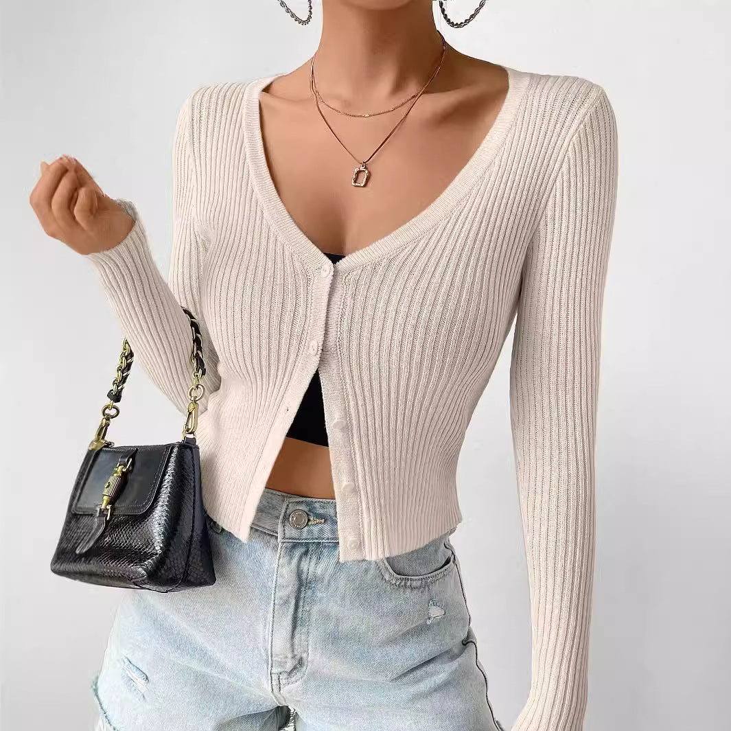 Damen angenehme und figurbetonte Strickjacke mit Knöpfen EB