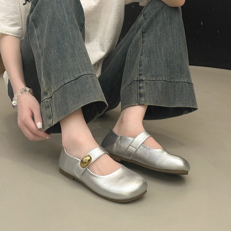 Damen elegante Mary Jane Ballerinas mit dekorativem Knopf EB