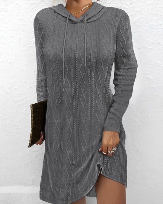 Damen Sweatkleid mit Kapuze und raffinierten Strickdetails EB
