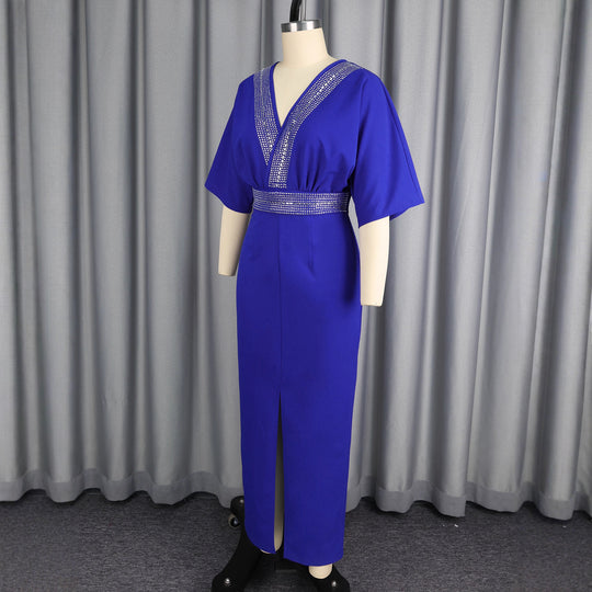 Damen elegantes Maxi-Kleid mit Pailletten und Schlitz EB