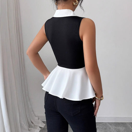 Damen Elegantes Peplum-Oberteil mit Kragen und Knopfdetaillierung EB