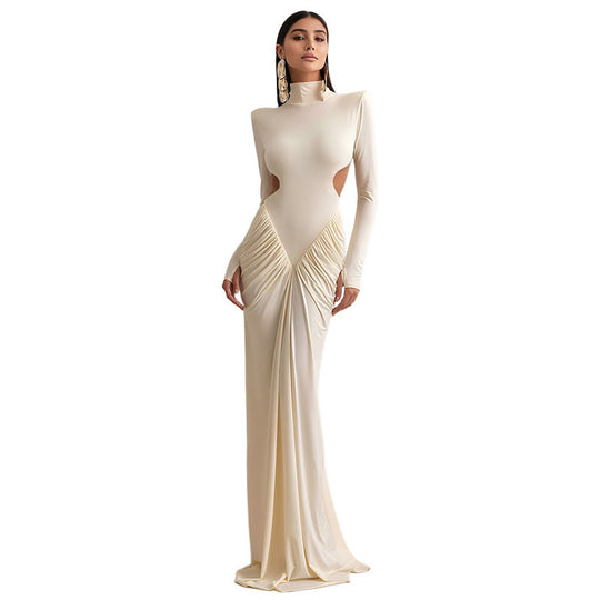 Damen Elegantes Maxikleid mit tiefem Rückenausschnitt und raffinierten Drapierungen EB