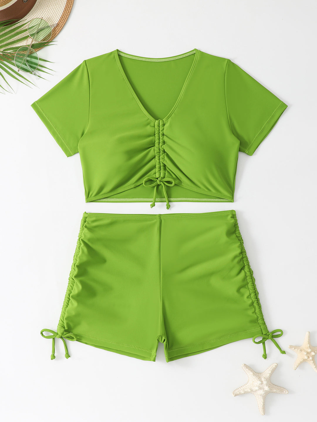 Damen Badeoberteil mit modischem Schnürdesign und hoch taillierten Shorts EB
