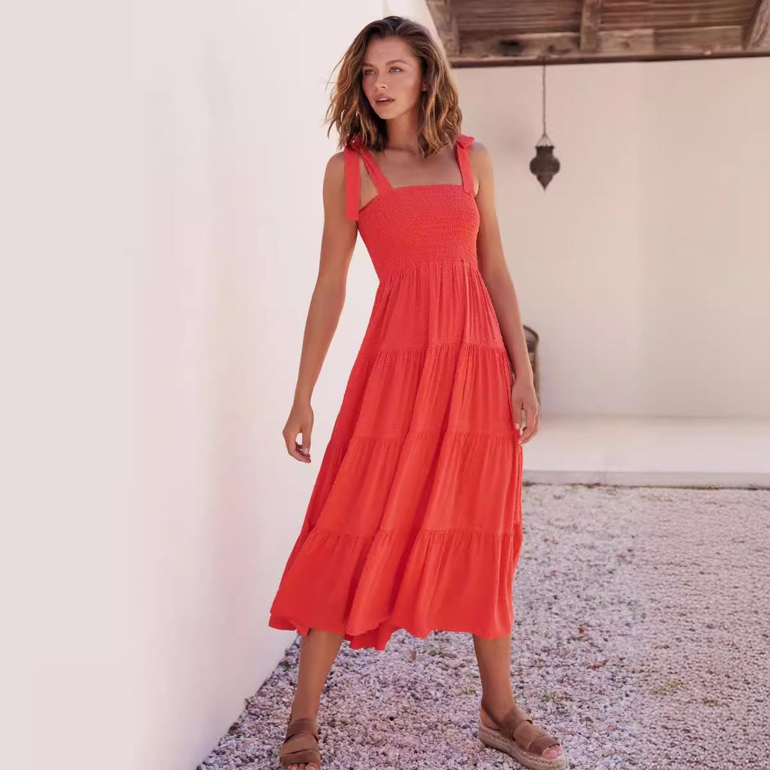 Damen Maxi Kleid mit fließendem Schnitt und verstellbaren Trägern EB