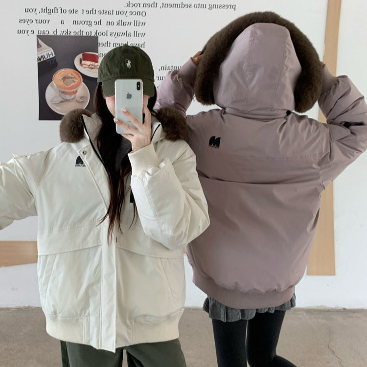 Damen Oversized Winterjacke mit abnehmbarem Kunstfellkragen und großen Taschen EB