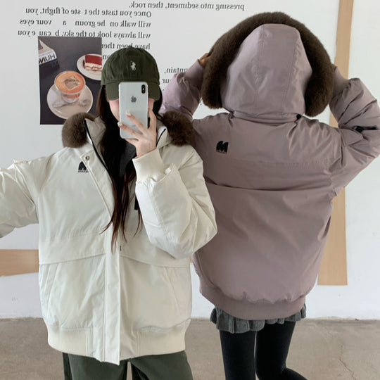 Damen Oversized Winterjacke mit abnehmbarem Kunstfellkragen und großen Taschen EB