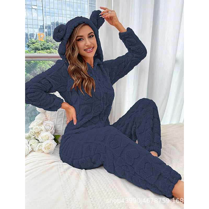 Damen Gemütlicher Fleece-Overall mit Kapuze EB