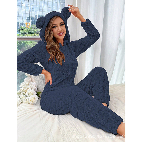 Damen Gemütlicher Fleece-Overall mit Kapuze EB