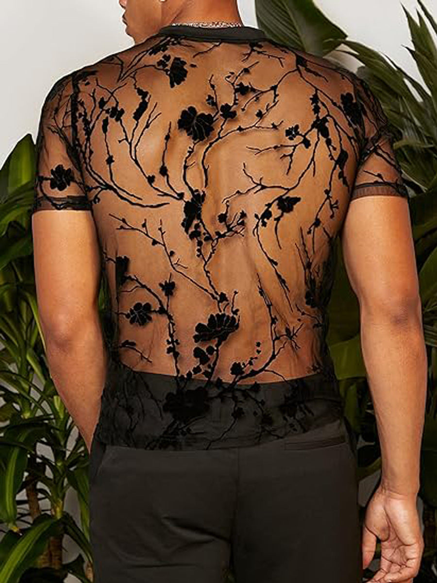 Herren Netz-T-Shirt mit floralem Design und elastischen Abschlüssen EB